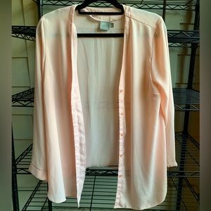 Asos relaxed satin long sleeve button-up shirt in blush size 8